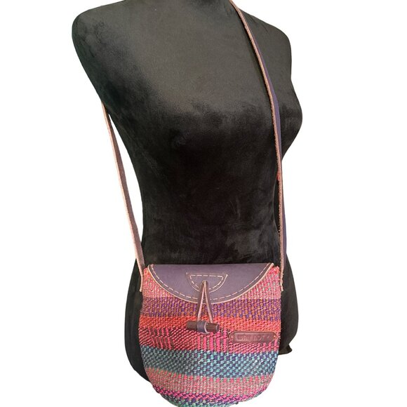 💖Colorful Handwoven Shoulder Bag With Leather Accents Why Not Brand - 8" Height - Picture 1 of 7